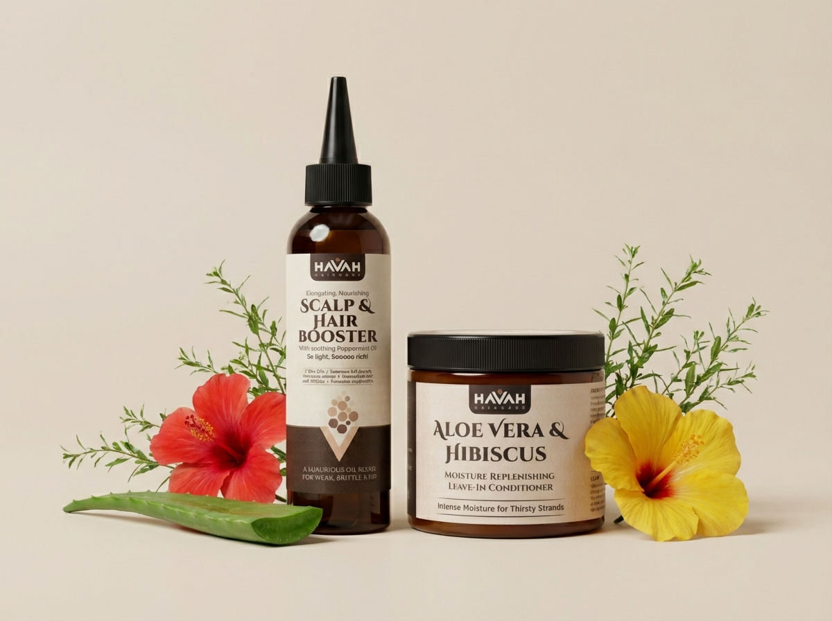 Soin préservant la longueur : Booster cuir chevelu et cheveux + Après-shampoing sans rinçage hydratant à l’aloe vera et à l’hibiscus